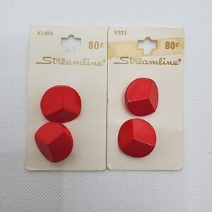 Lot Of 2 Vintage Streamline Faucted Red Buttons 7/8" 22mm Shank 4 Buttons Total